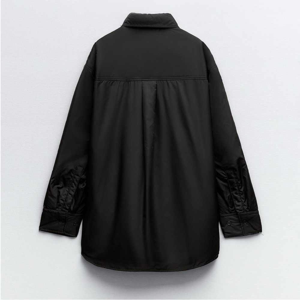 Zara Black Water Repellent Quilted Overshirt shirt Jacket button closure NWT - Picture 8 of 16